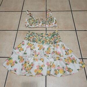 For Love & Lemons White Floral Two-Piece Skirt Set